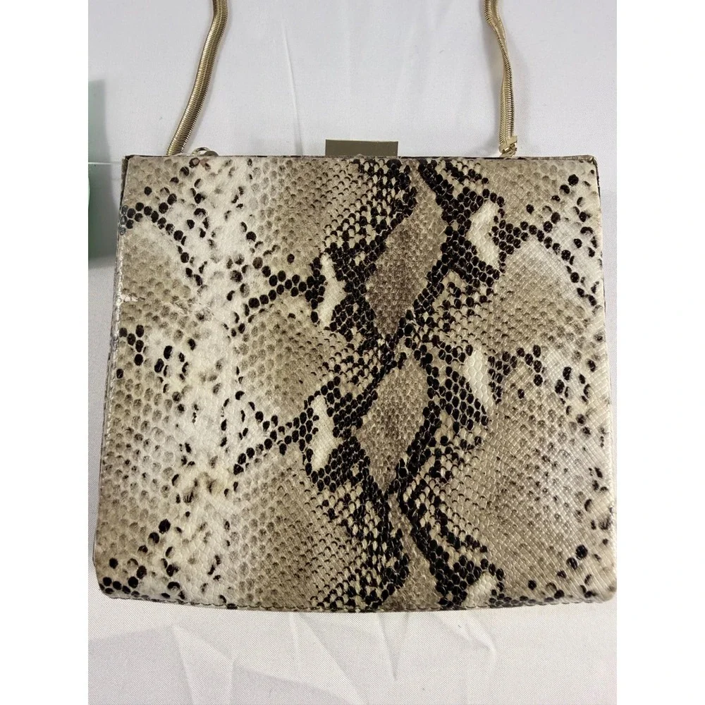 The Limited Box Clutch Small Black White Snakeskin Gold Crossbody Chain Bag